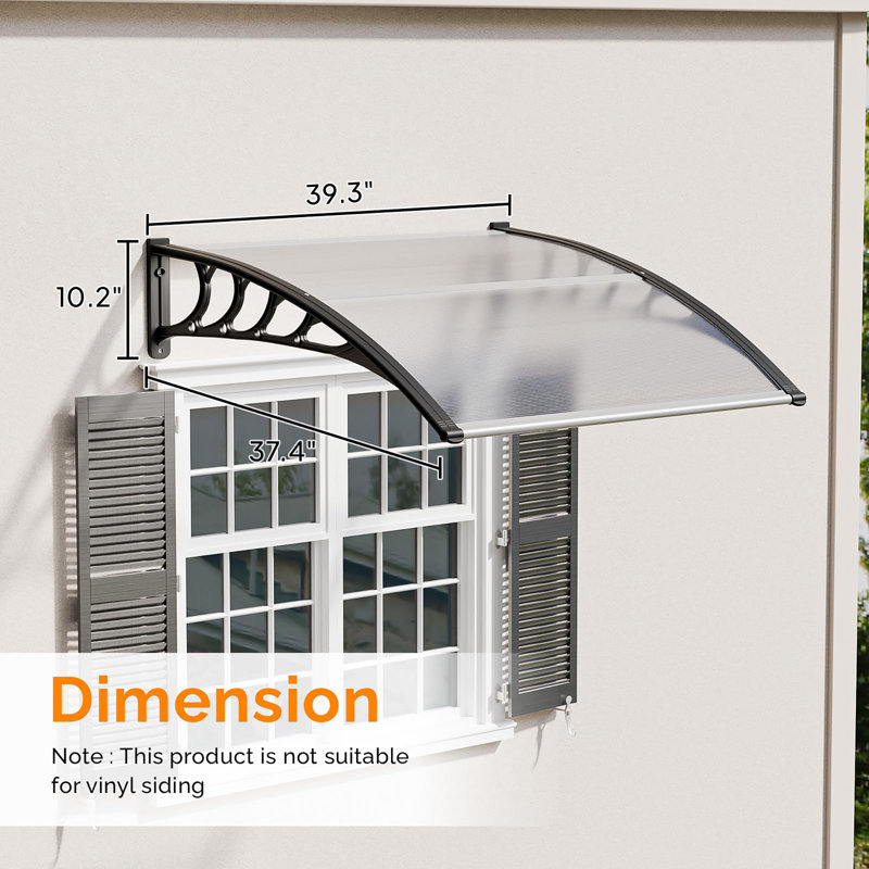 Window Awning Door Canopy Exterior, Clear/Black, 10.2" H x 39.3" W x 37.4" D