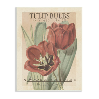Ampoules de tulipes rouges chaudes, paquet de graines florales antiques, ferme rustique surdimensionnée, estampe numérique sur toile, art texturé par Studio W