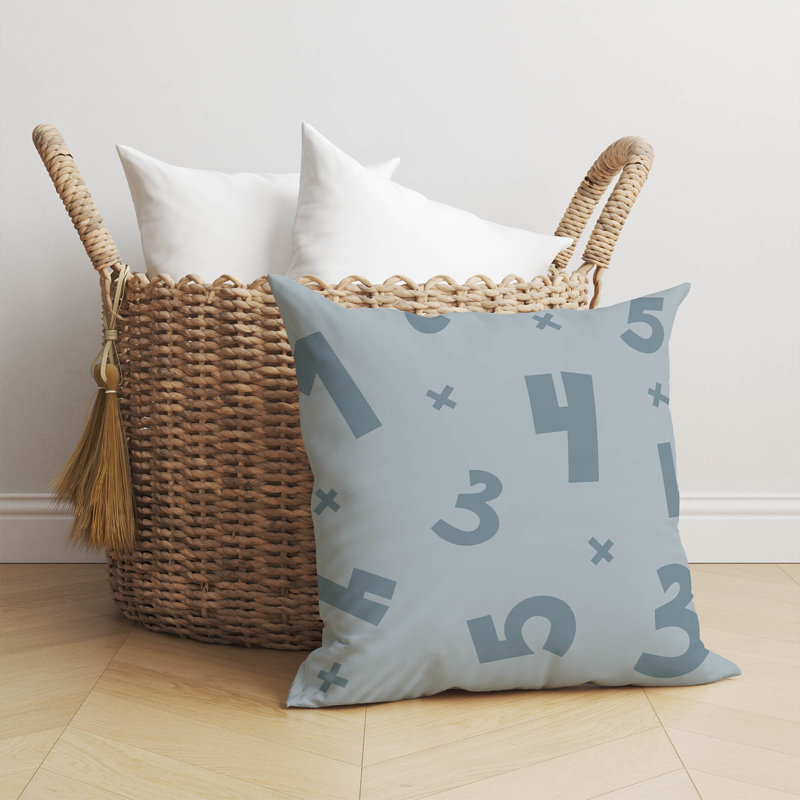 Coussin Numéros, H 26 po x l 26 po, Bleu ardoise / bleu / ivoire