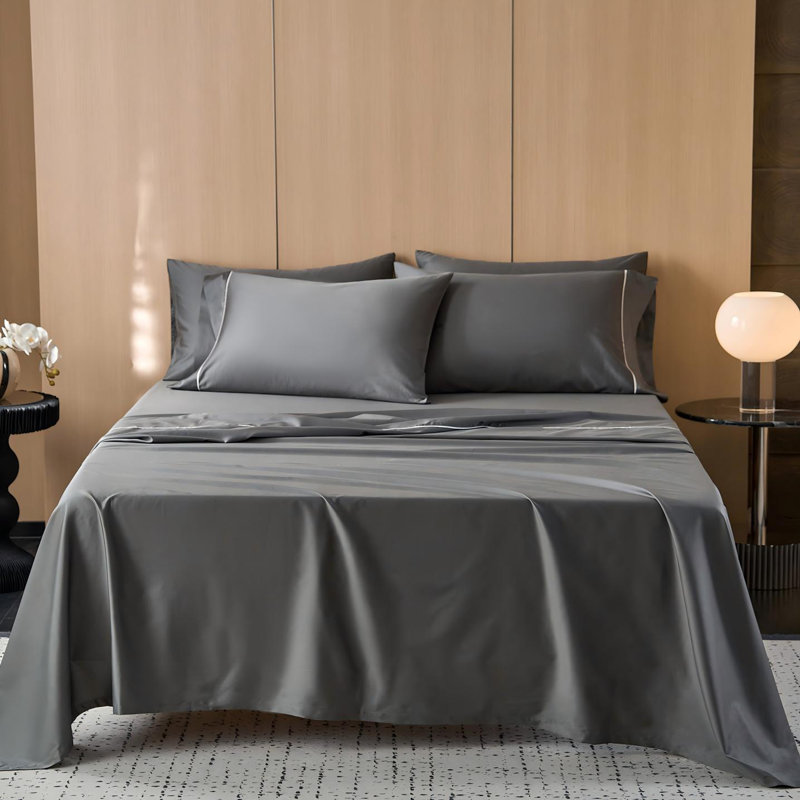 MooMee Sheet Set 600TC 100% Long-Staple Cotton Silky Sateen Look, Light Beige, Queen Sheet Set with 2 Standard Pillowcases