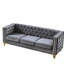 Fauteuil moderne en velours gris à boutons, pieds en métal, espace de travail classique-133044680-133044681