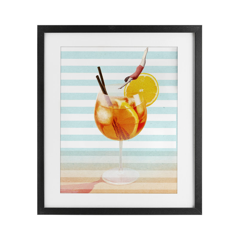 Reproduction sous verre Spirz Cocktail Dive, design par Lil 'Rue, Cadre noir minuit, H 16 po x l 13 po