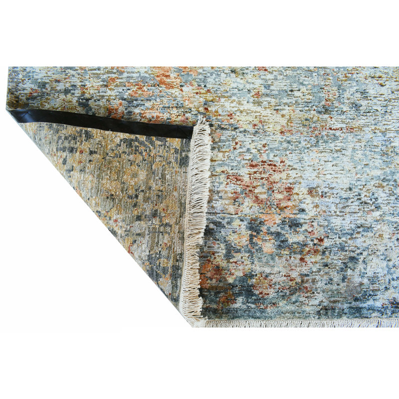 Handmade Silk and Wool Abstract Area Rug, Rectangle 6' x 9'