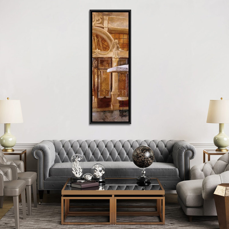 «Café Majestic II», impression sur toile tendue, H 36 po x l 12 po x P 1,5 po, Papier avec cadre noir