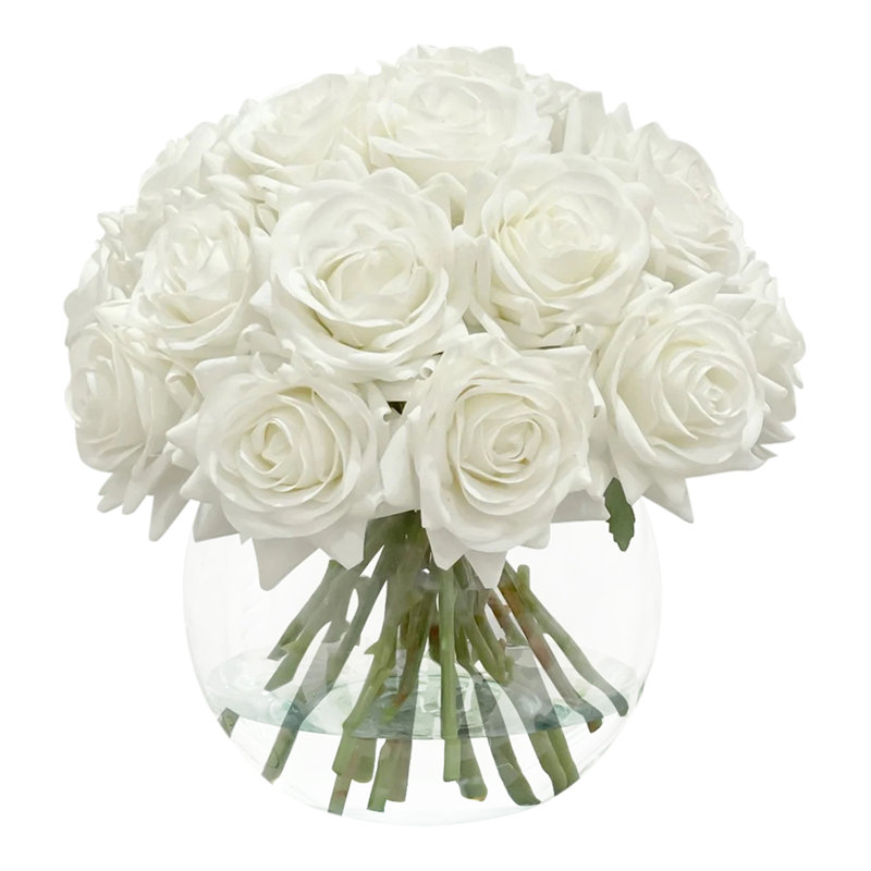 Roses Arrangement in Vase, White