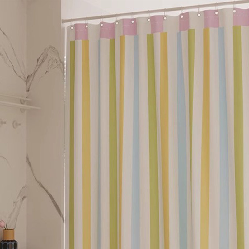 Rideau de douche en polyester, Blanc / vert / bleu / rose