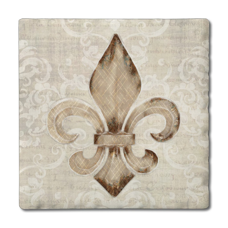 Deco Fleur 4-Pack Square Tumbled Tile Coasters