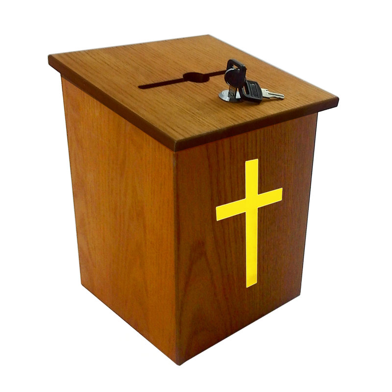 Wood Church Collection Fundraising Box Donation Charity Box with Cross Christian Church Tithes & Offerings, Brown/Yellow