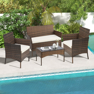 Avaeya Patio Furniture 4 Pieces Conversation Sets Outdoor Wicker Rattan Chairs Garden Poolside Loveseat
