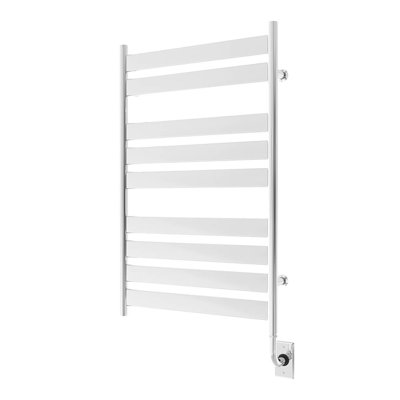 Chauffe-serviettes électrique mural câblé 23,5 po x 37 po Romano - Chrome, rempli de liquide, comprend un interrupteur intelligent programmable, garantie à vie