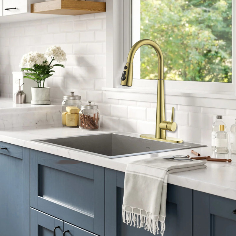 Interbath Pull Down Kitchen Faucet, Brushed Gold