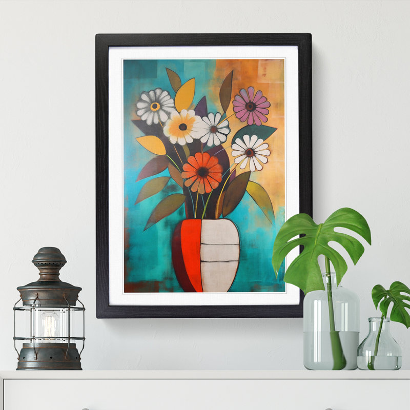 FRM-V0523-911X Flowers Mid Century Vol.1 - Single Picture Frame Print, 34cm H x 25cm W x 2cm D, Black Framed