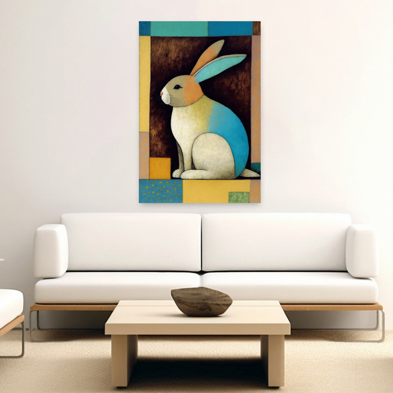 Tableau abstrait contemporain moderne représentant une forêt de lapins, rêve de lapin coloré, H 60 po x l 40 po