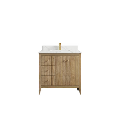 Bois de teck d'Atlanta 36 po X P 22 po Meuble-lavabo central D gris clair délavé avec quartz Cove Edge