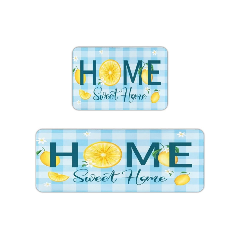 Home Sweet Home Lemon Kitchen Mats for Kitchen & Summer Decor, Blue Yellow 2 Pack