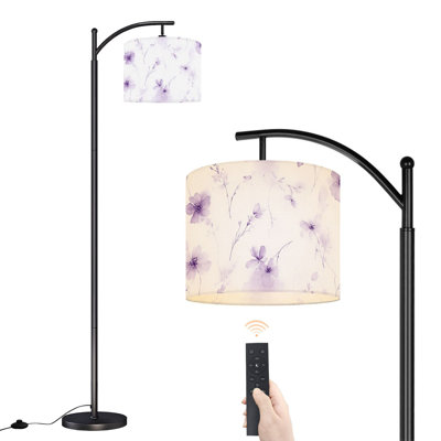 Arc Floor Lamp premium quality Purple floral watercolor seamless white Floor Lamps with Remote LED Lights Adjustable Lamp Shades Tall Standing Lamps for Reading Office Living Room