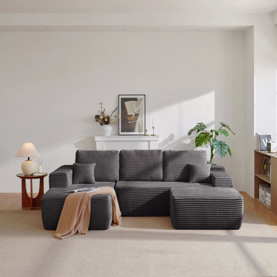 Canapé modulaire Cloud avec méridienne en U et poches latérales, conception modulaire moderne, assise profonde, canapé rembourré pour le salon / la chambre à coucher, aucun assemblage requis, gris, gauche