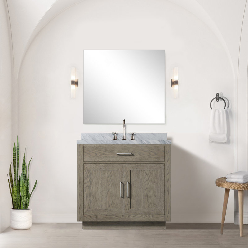 Ensemble de meuble-lavabo et de robinet en marbre de chêne gris Carrara, Gris
