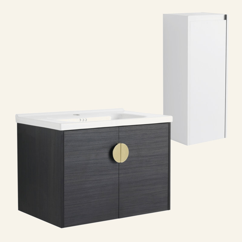 Meuble-lavabo mural 28 po avec lavabo en céramique et armoire latérale, portes à fermeture douce 28 po