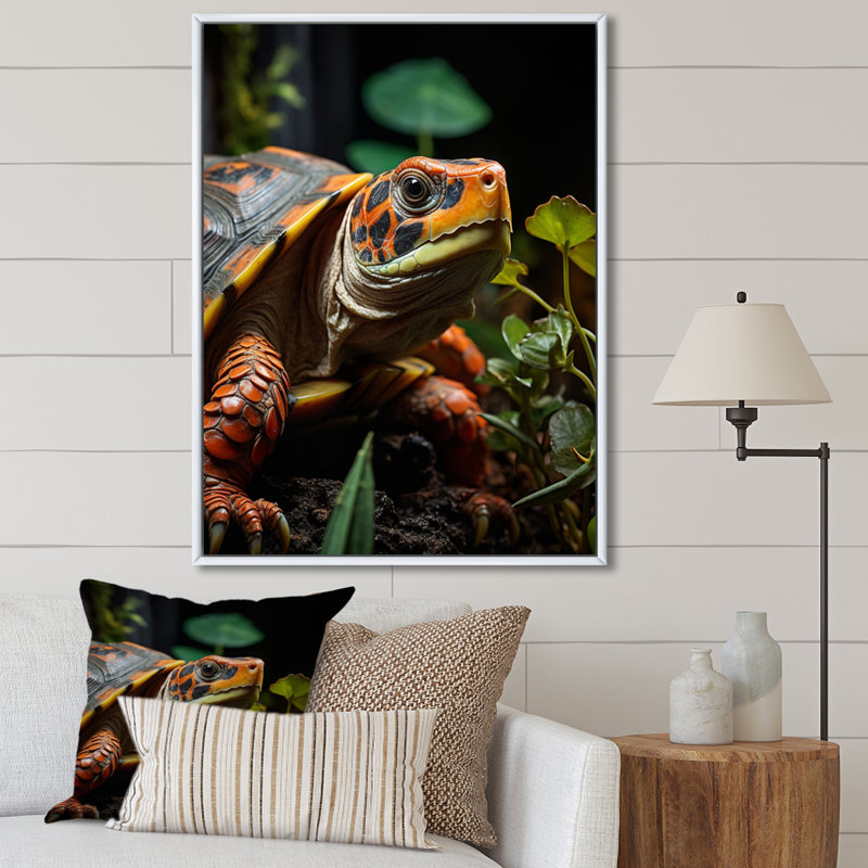 Gros plan sur une tortue vibrante, Cadre flottant blanc, H 44 po x l 34 po x P 1,5 po