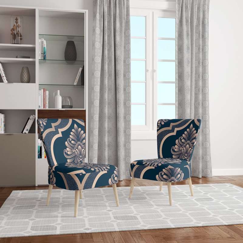 Blue Damask - Upholstered Patterned Accent Side Chair
