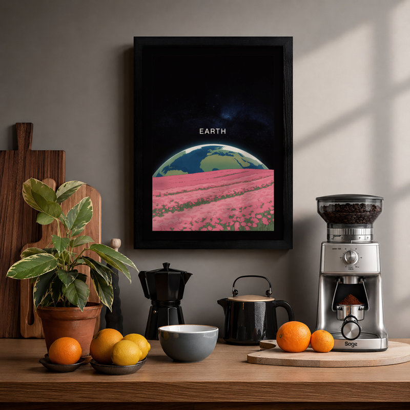 Earth in Dreamscape Surrealism - Framed Print, A2 - 59.4 x 42.0 cm, Black
