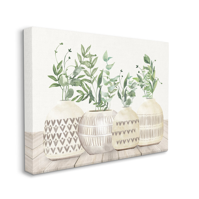 «Herbs In Pottery Still Life On Canvas» par Kim Allen, reproduction, H 24 po x l 30 po x P 1,5 po
