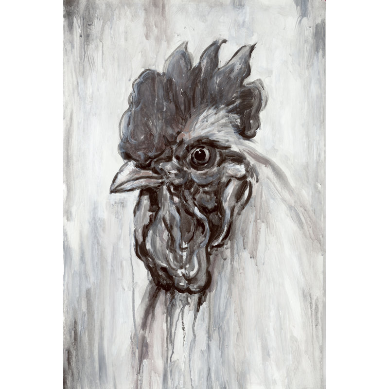Bw Painted Rooster - Wrapped Canvas Painting, 46cm H x 30cm W