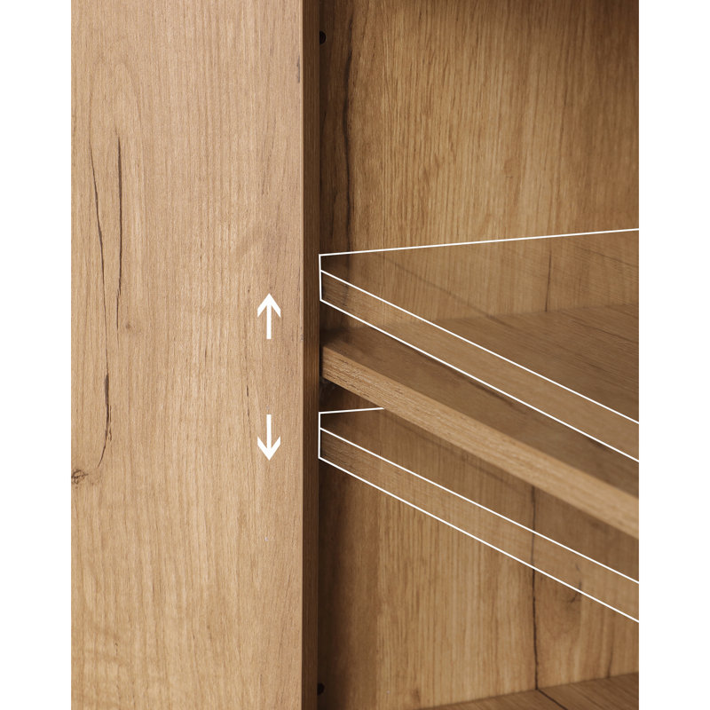 Armoire de rangement à 3 tiroirs de style Mid-Century avec portes ornées et tablettes réglables, pour un usage domestique