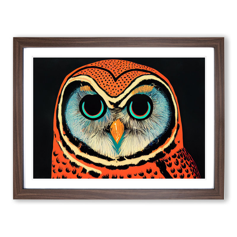 Great Owl - Single Picture Frame Print, 46cm H x 64cm W x 2cm D, Walnut Framed