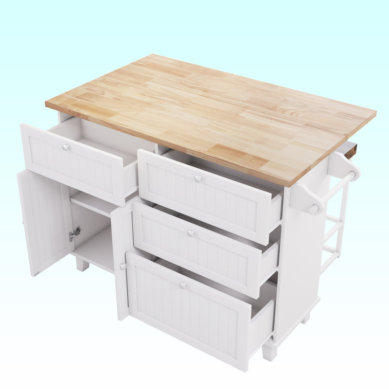 Solid Wood Top Kitchen Island Set, White