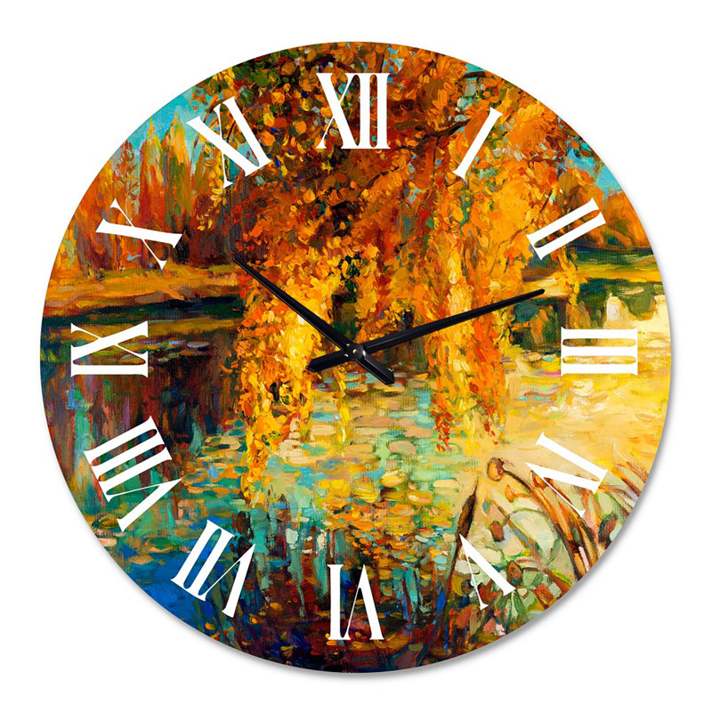 Horloge murale Orange Autumn Forest - Lake House, Moyenne
