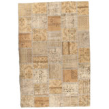Turkish Wool Patchwork Area Rug in Beige