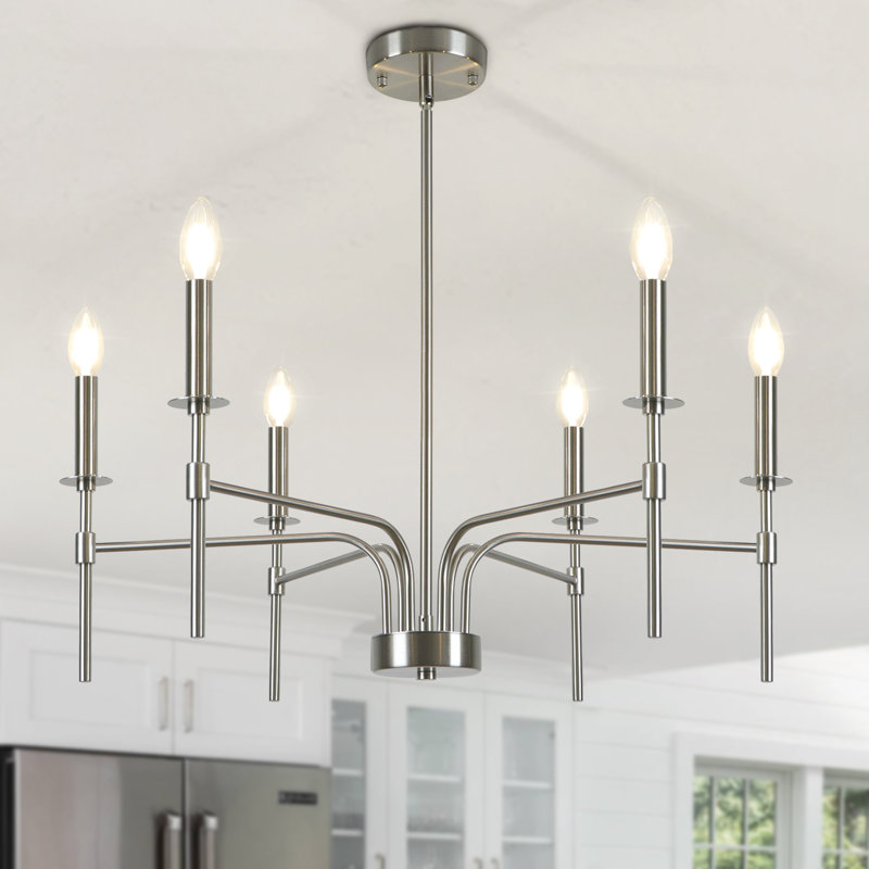 Arunvir 6-Light Dimmable Candle Style Chandelier, Brushed Nickel