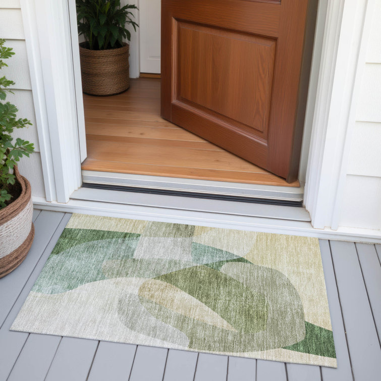 Machine Washable Indoor/Outdoor Xhevrie Aloe Rug