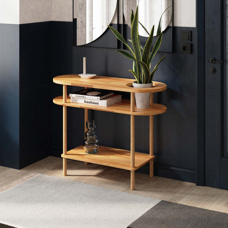 Kennard Solid Wood Oval Console Table with 2 Shelves – Sleek Storage Solution for Hallways, 30.20' H x 39.30'' W x 15''D