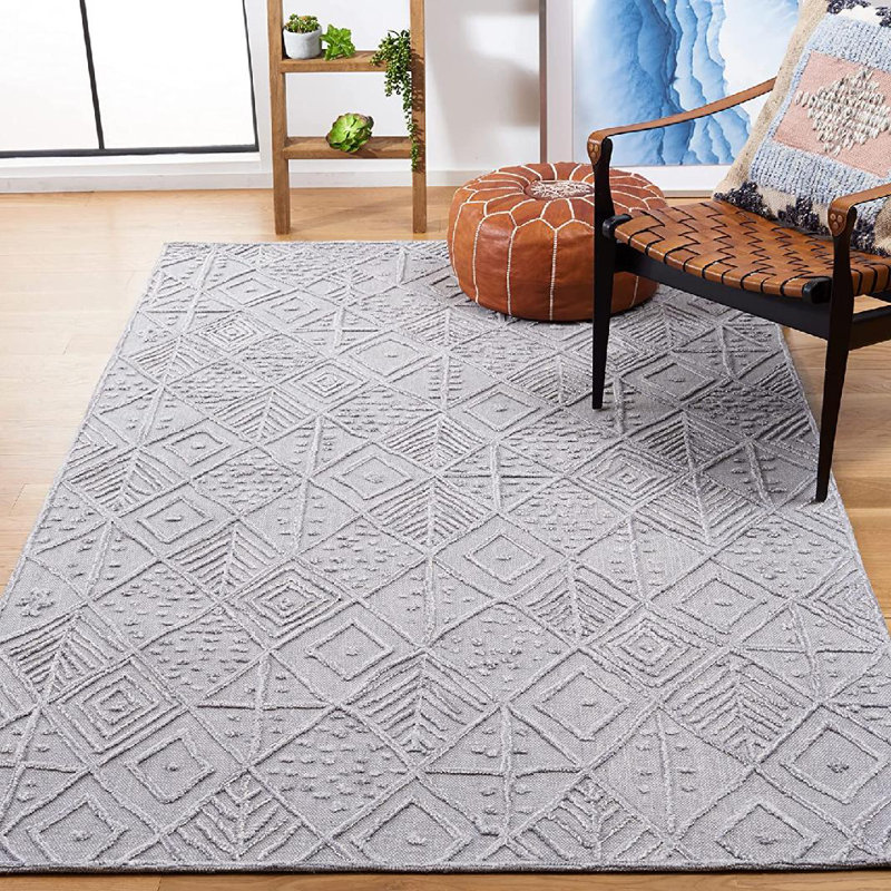 Tapis géométrique en laine / coton touffeté à la main Barzan, Rectangle 4pi x 6 pi