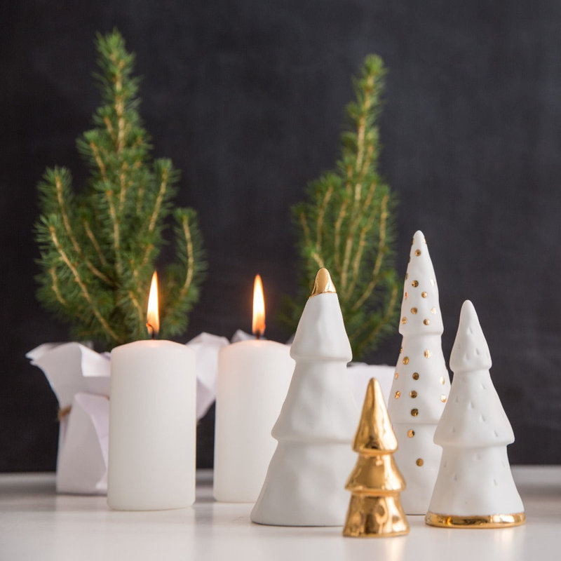 Winter Forest Porcelain Fir Trees - Set of 4