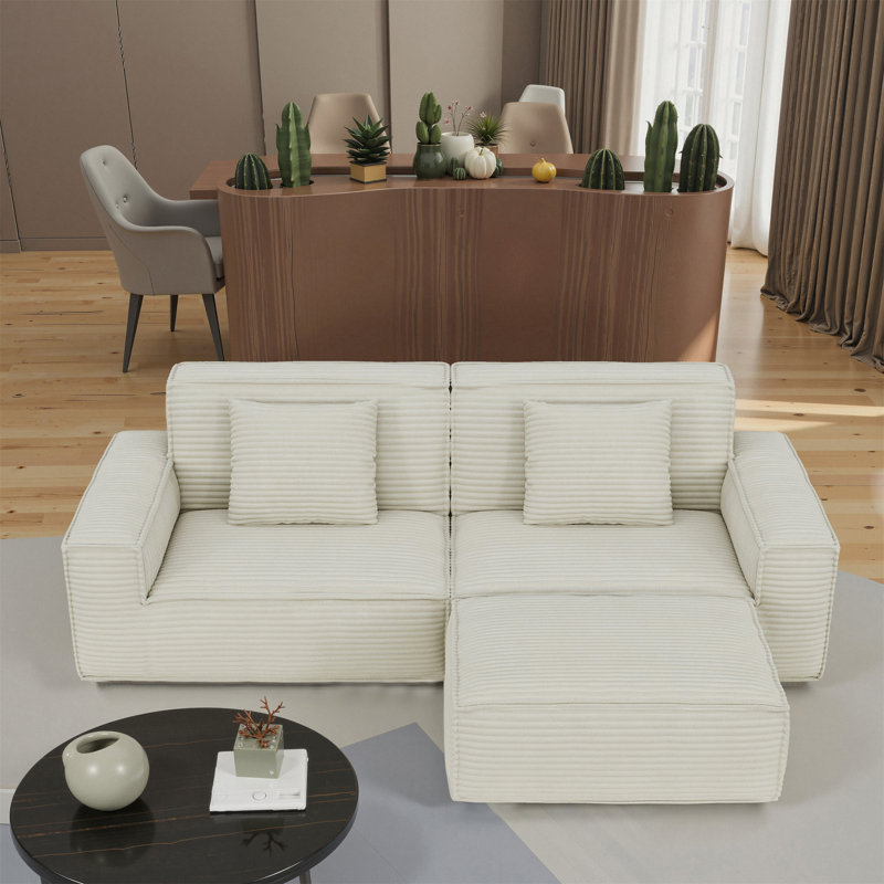 Grand canapé à rayures 106,3 pouces, style moderne, meubles de salon et de chambre à coucher, style maison confortable, compression à vide, éponge double, rangée droite à rebond élevé avec repose-pieds
