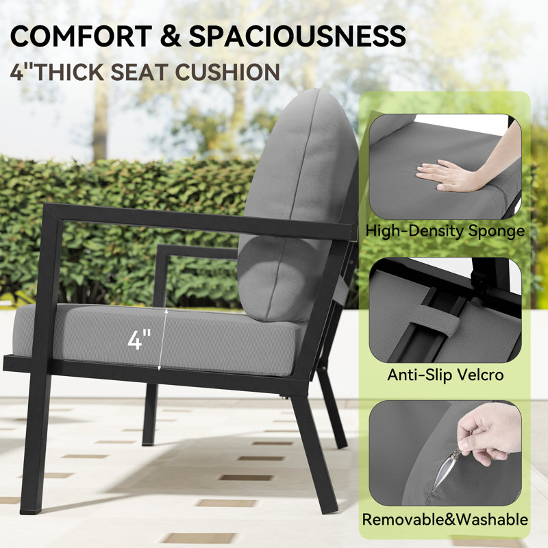 Causeuse d'extérieur en aluminium 1 pièce avec coussins gris Heim, Gris