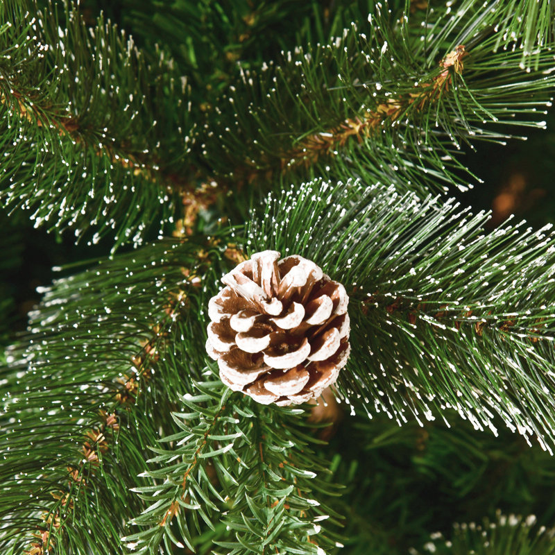 Arbre de Noël pin vert réaliste 6 pi 10 po avec pommes de pin et cachemire