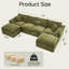 Canapé d'angle modulaire en forme de U Cloud de 330 cm, canapé 6 places en chenille avec 2 poufs amovibles, structure en mousse et ressorts, assise profonde avec coussins pour salon ou appartement, vert-1764982464