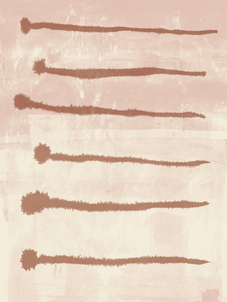 Ivy Bronx Rustic abstract ink brush strokes in terracotta on pink and ...