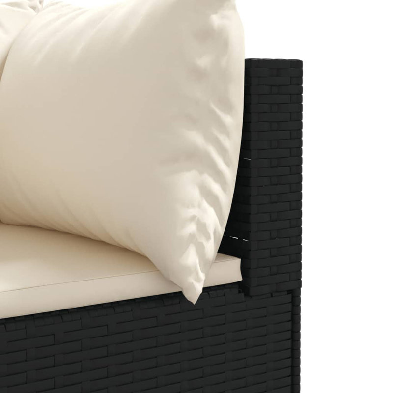  Ensemble de patio en rotin PE noir, acier thermolaqué modulaire, Blanc, crème, Noir