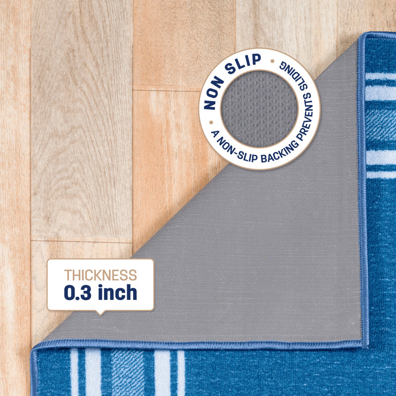 Qulin Blue Non-Slip Area Rug, Rectangle 3' x 5'