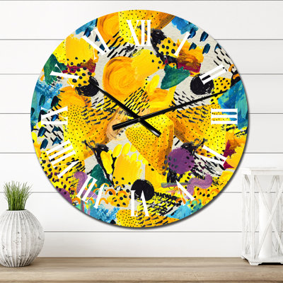 Horloge murale jaune et bleue
