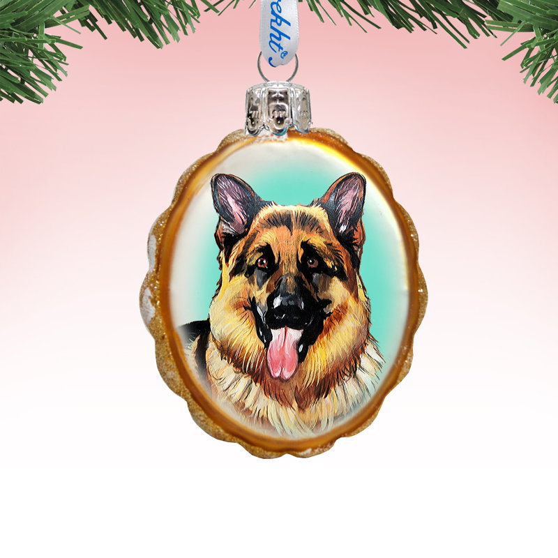 3'' Handmade Wood Holiday Shaped Ornament, German Shepherd