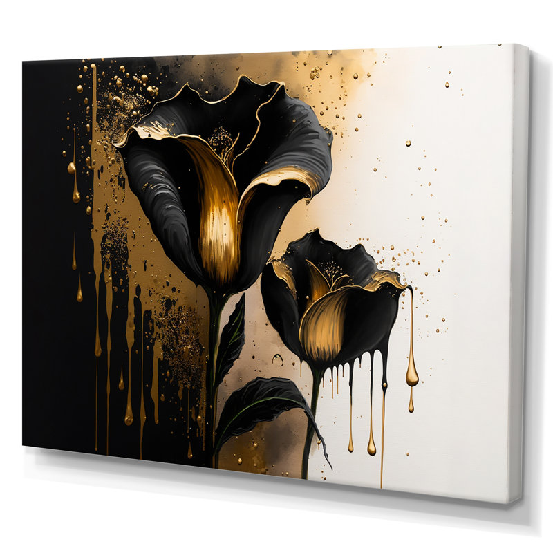 Décoration murale noire et dorée Cally Lillies - Calla Lily, Toile tendue, H 34 po x l 44 po x P 1,5 po