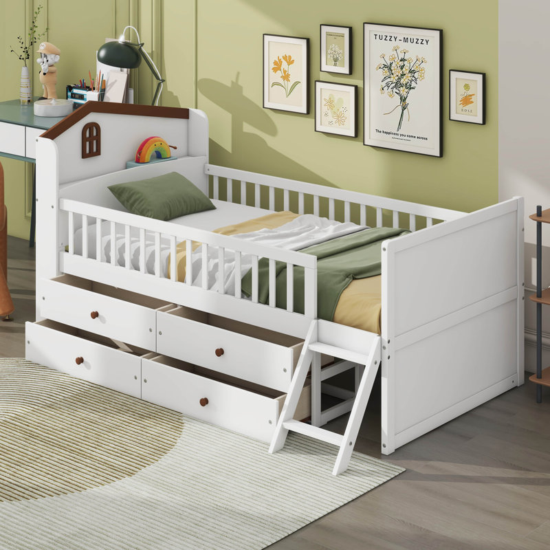 Lit simple avec rangement 4 tiroirs, White