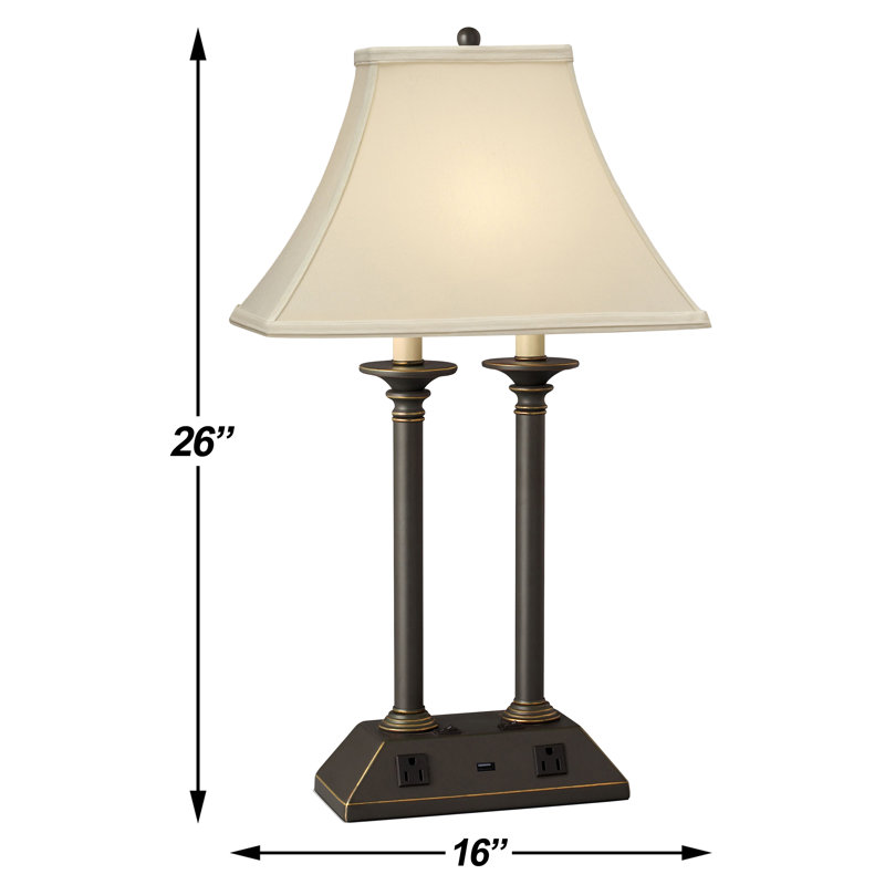 Lampe de table traditionnelle bronze Madison bronze 26 "avec prise USB et prise